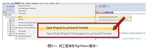 Save Project to uVision3 format