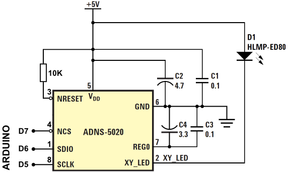 Arduino ADNS-5020 Scheme
